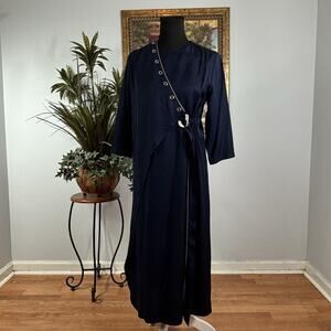 Dimanche Women Faux Wrap Dress Navy Blue 1/2 Sleeve SM Lined Whimsigoth Grunge